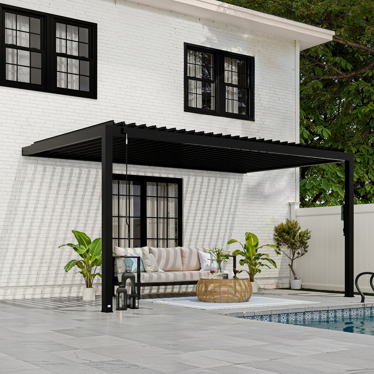 16x10 Evanston Wall Mounted Louvered Pergola