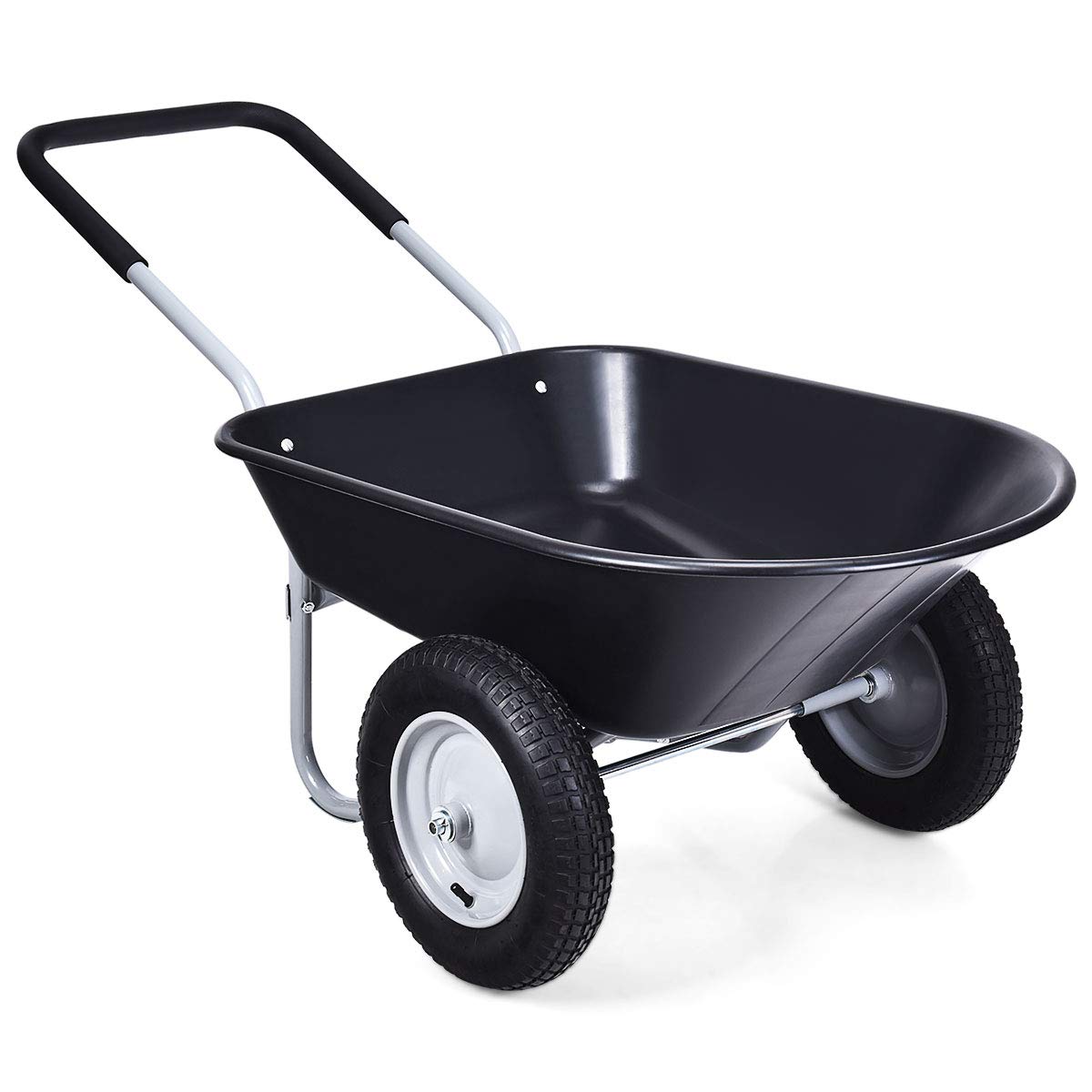 Goplus Dual Wheel Wheelbarrow, Heavy Duty Garden Cart, 330 lbs Capacity Utility Cart