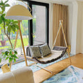 PURPLE LEAF Double Cloud Hanging Chair - Outdoor Patio Rattan Swing Chair with Cushion and Backrest.