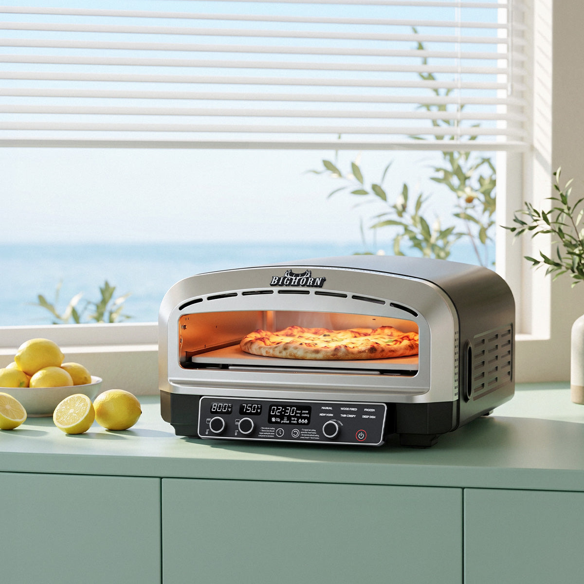 14" Indoor Electric Countertop Pizza Oven with 6 Preset Modes, Stainless Steel