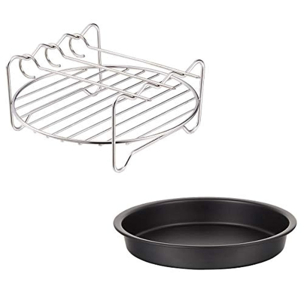 Air Fryer Accessories, 6" Pizza Pan, Multi-Purpose Rack With Skewers, Set Of 2
