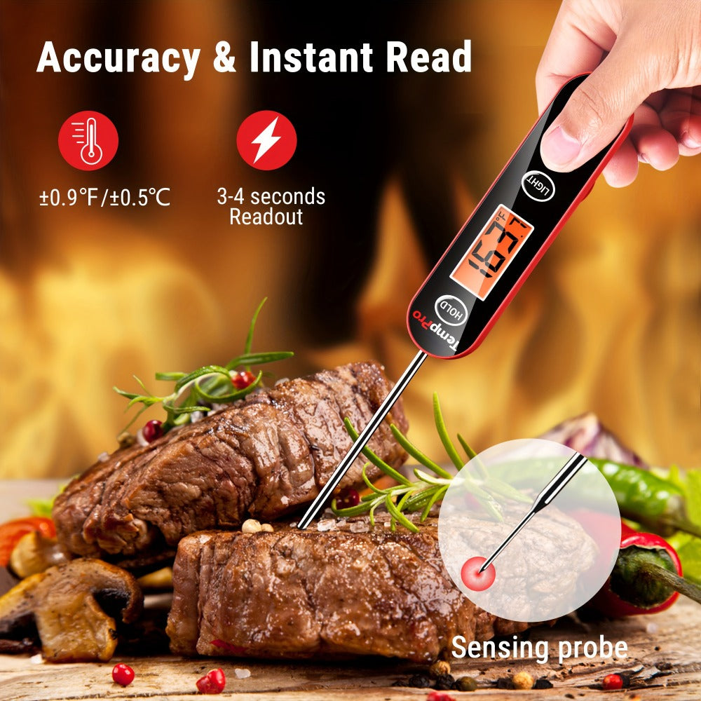 Instant Read Meat Thermometer, TempPro IC6030 Fast 3-Second Digital Kitchen BBQ Thermometer with 4.72" Foldable Probe & Backlit Display