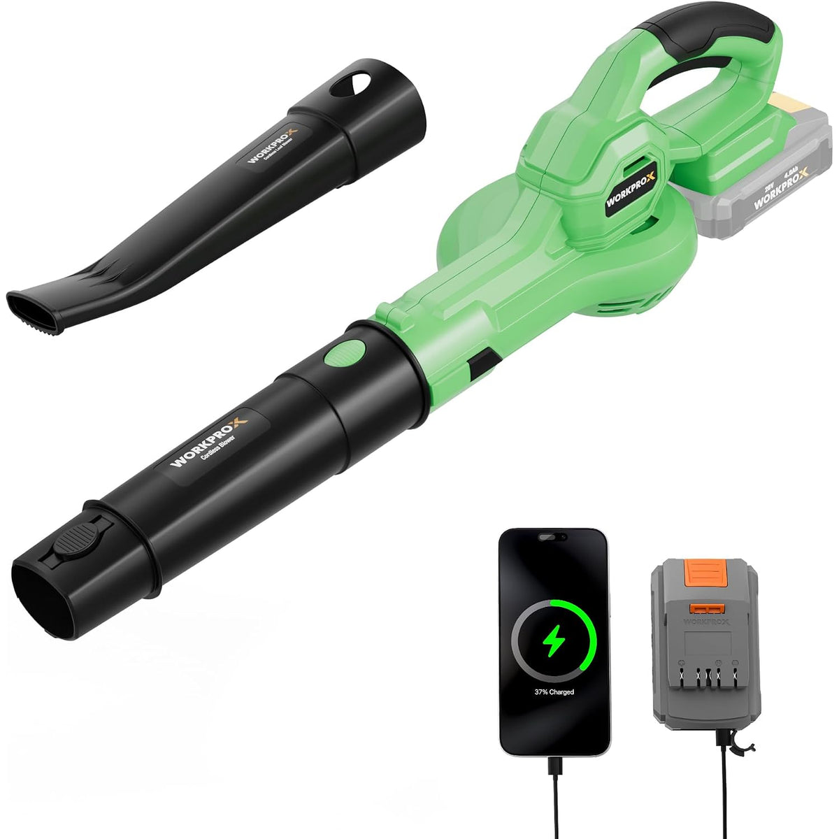 WORKPROX 20V Cordless Electric Leaf Blower with Type-C Charging, 138MPH 170CFM High Speed