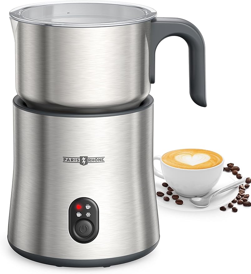 Milk Frother and Steamer, PARIS RHÔNE 4-in-1 Detachable Milk Steamer, 500ml Hot Chocolate Maker and Milk Warmer with Hot & Cold Foam, Dishwasher Safe, All Stainless Steel