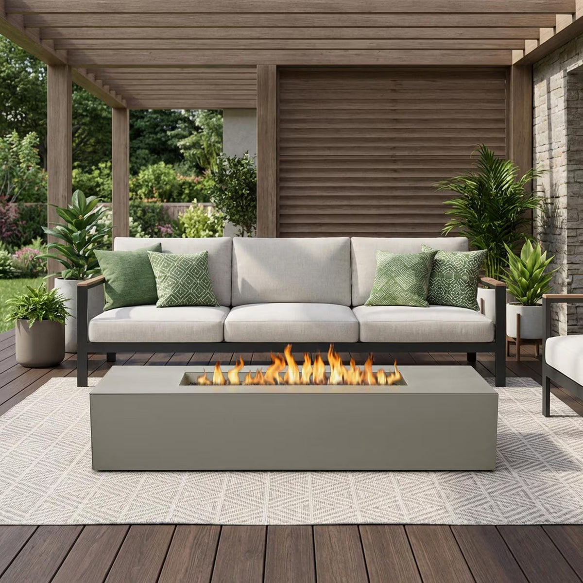 Covewood 72-Inch Rectangular Aluminum Propane Fire Pit Table in Cloud Gray
