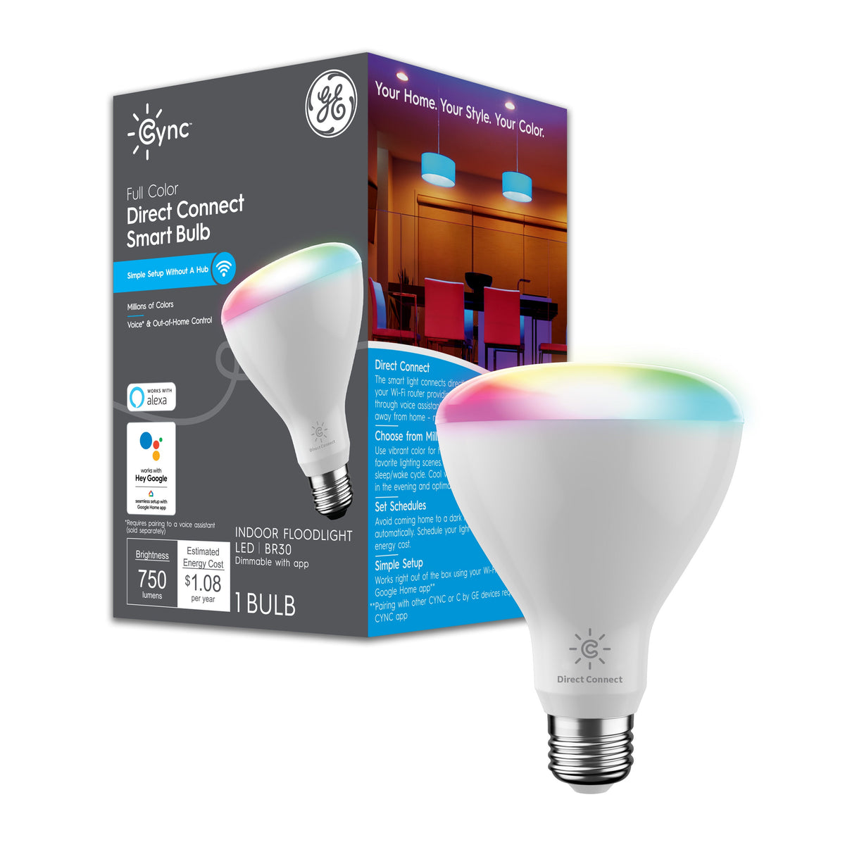 Ge Cync Full Color Indoor Floodlight Br30 65w Replacement Smart Led Bulbs