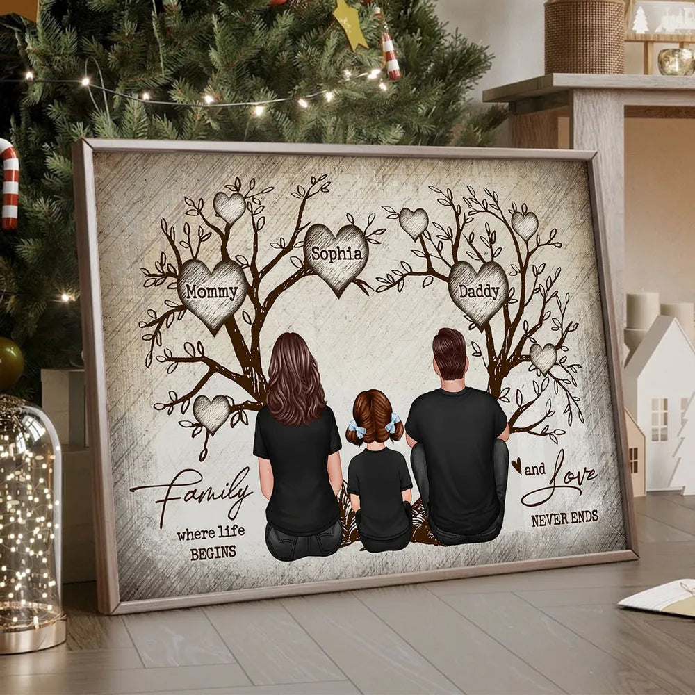 Personalized Family Heart Tree Poster Or Canvas Wall Art With Names, Custom Home Decoration, Housewarming Wedd