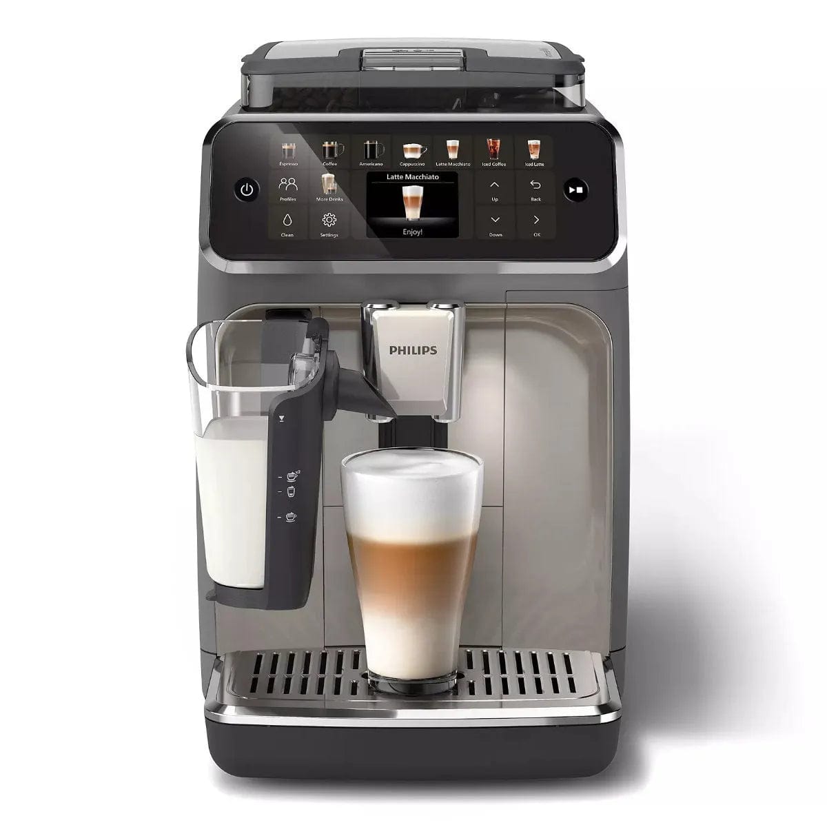 Philips 5500 LatteGo Super Automatic Espresso, Cappuccino, & Latte Machine with SilentBrew EP5544/90 (Grey Chrome)