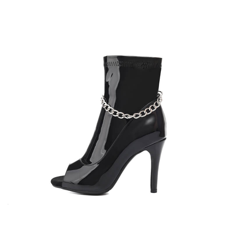 Black Patent Leather Stiletto Dance Boots