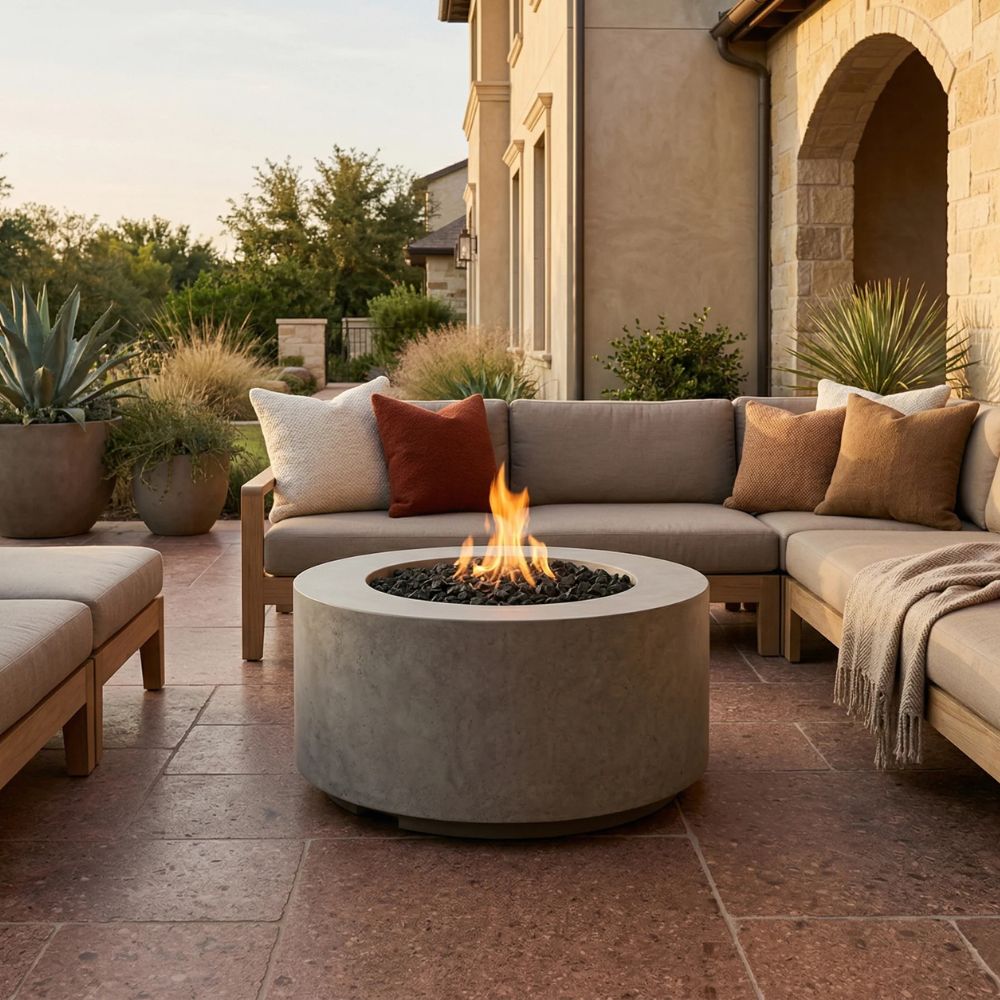 Cilindro 36" Round Fire Bowl – Handcrafted Patina Finish (Propane or Natural Gas)