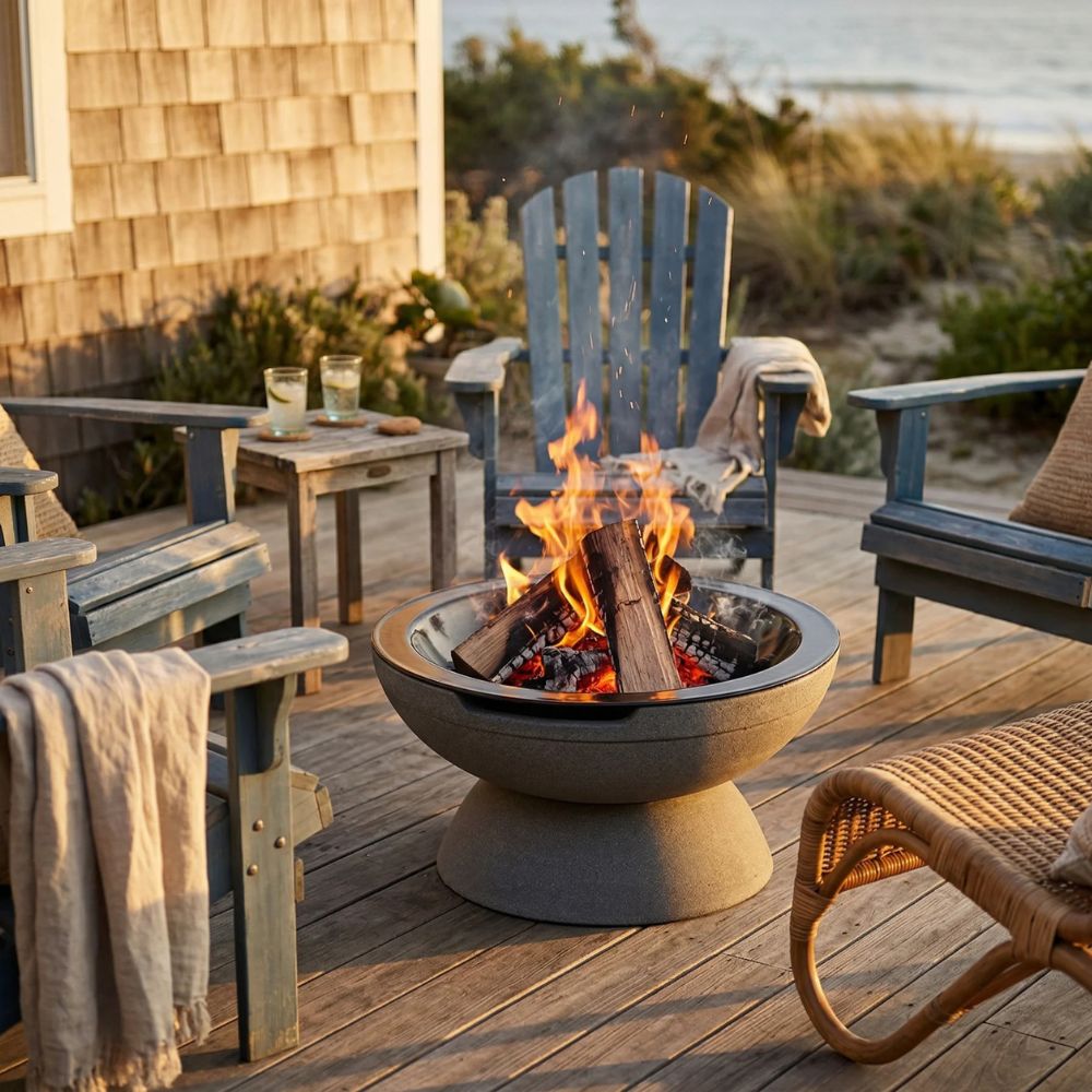 Falò Fire Bowl – 21" Hand-Crafted Concrete Wood Burning Fire Pit (Portable, Outdoor Patio & Backyard Use)