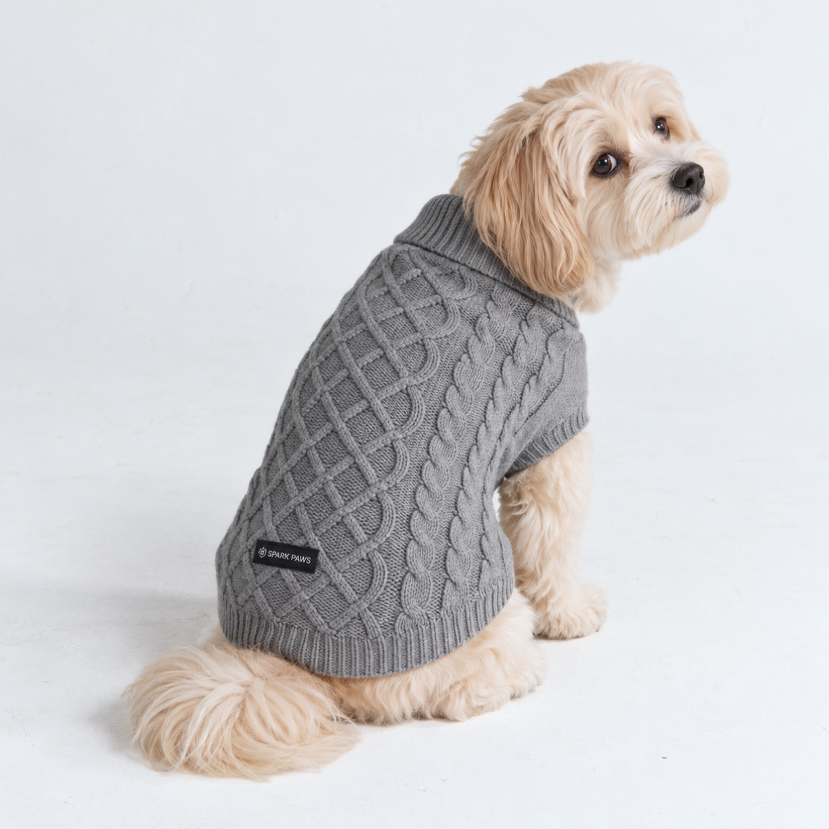 Cable Knit Dog Sweater - Grey