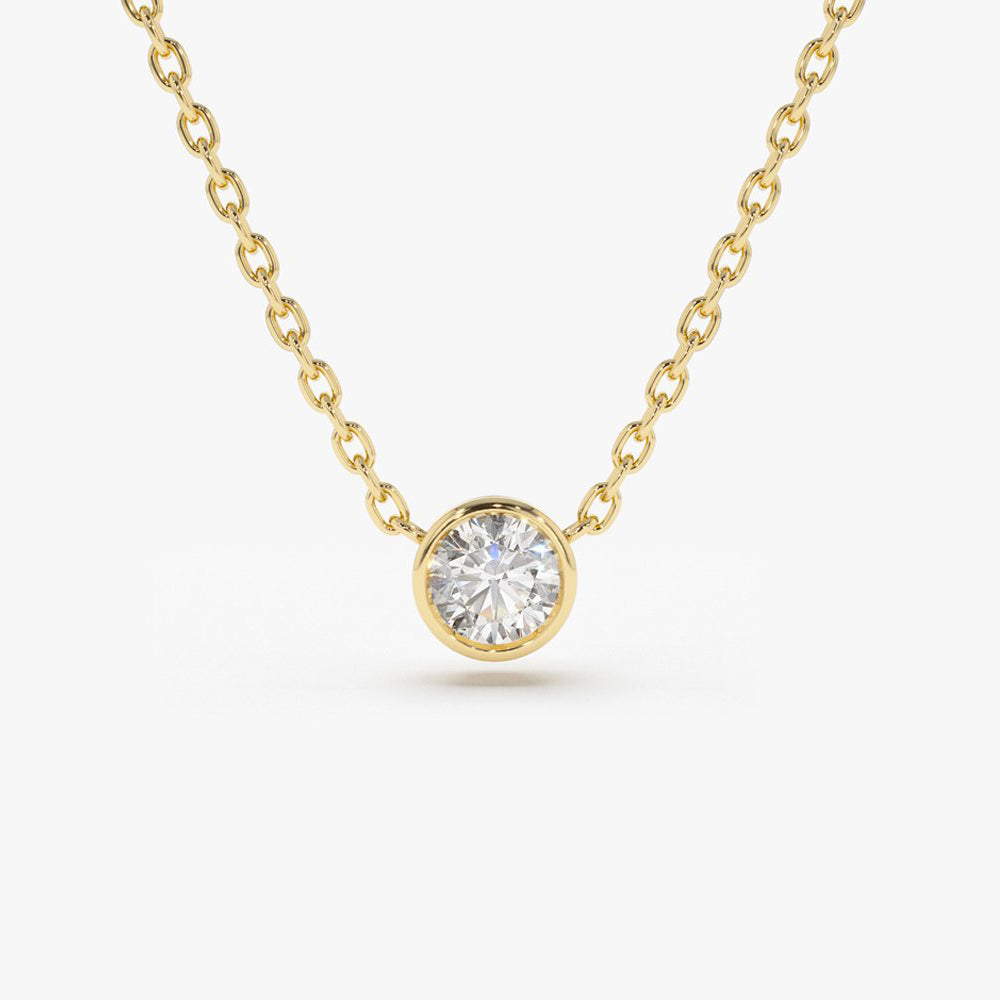 14k Gold Bezel Set Diamond Solitaire Necklace