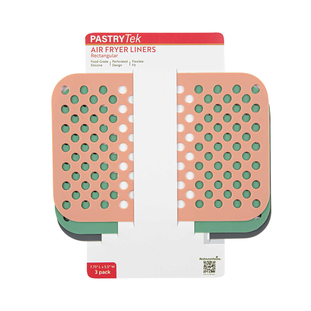 Pastry Tek Rectangle 3-Piece Assorted Reusable Silicone Air Fryer Liner Set - Non-Stick,Dual Basket,3 To 5qt -