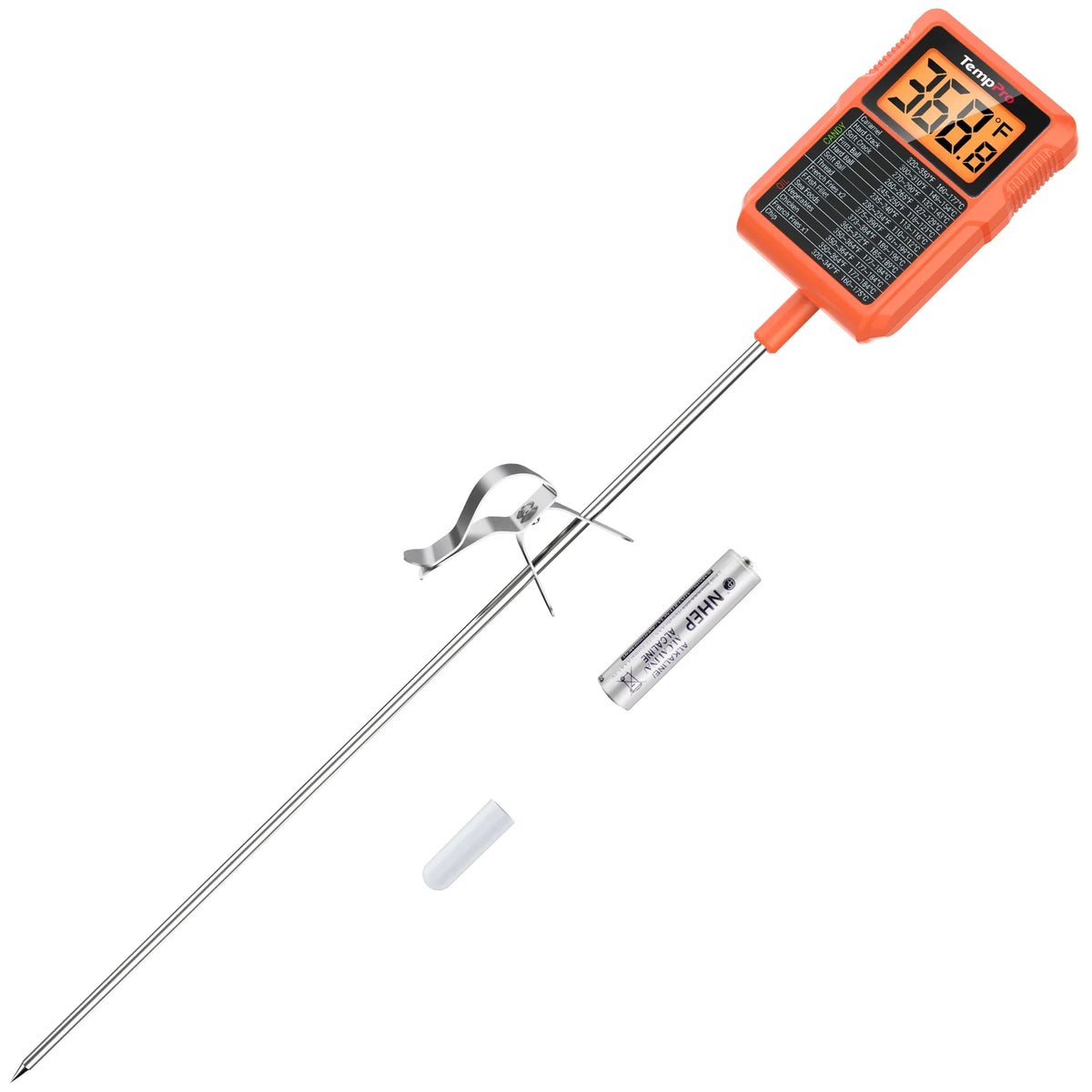 TempPro TempDip PLUS TP510 Candy & Deep-Fry Thermometer — 8" Probe with Pot Clip