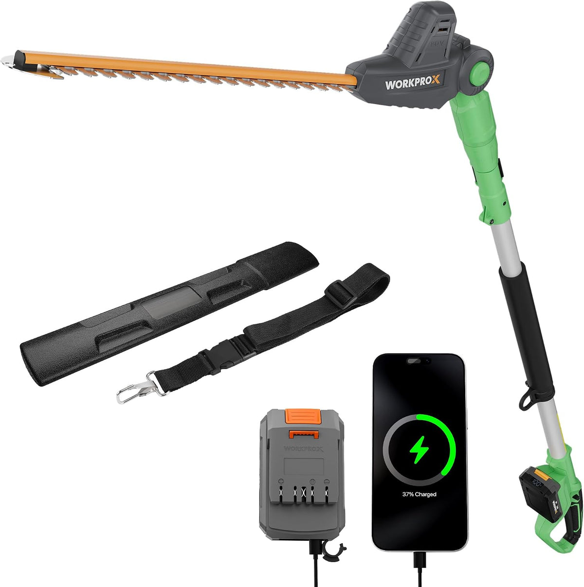 WORKPROX 20V Cordless Pole Hedge Trimmer, 9.2-Feet Reach, 11 Rotating Head