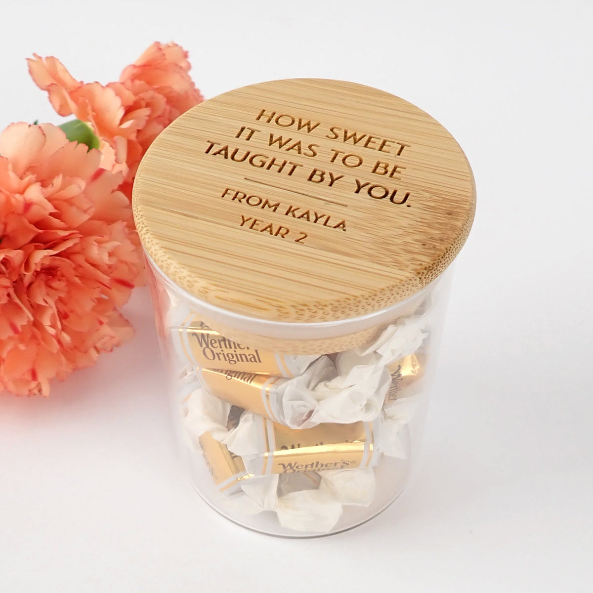 Engraved Wooden Lid Mini Lolly Jar 250ml Teacher Gift