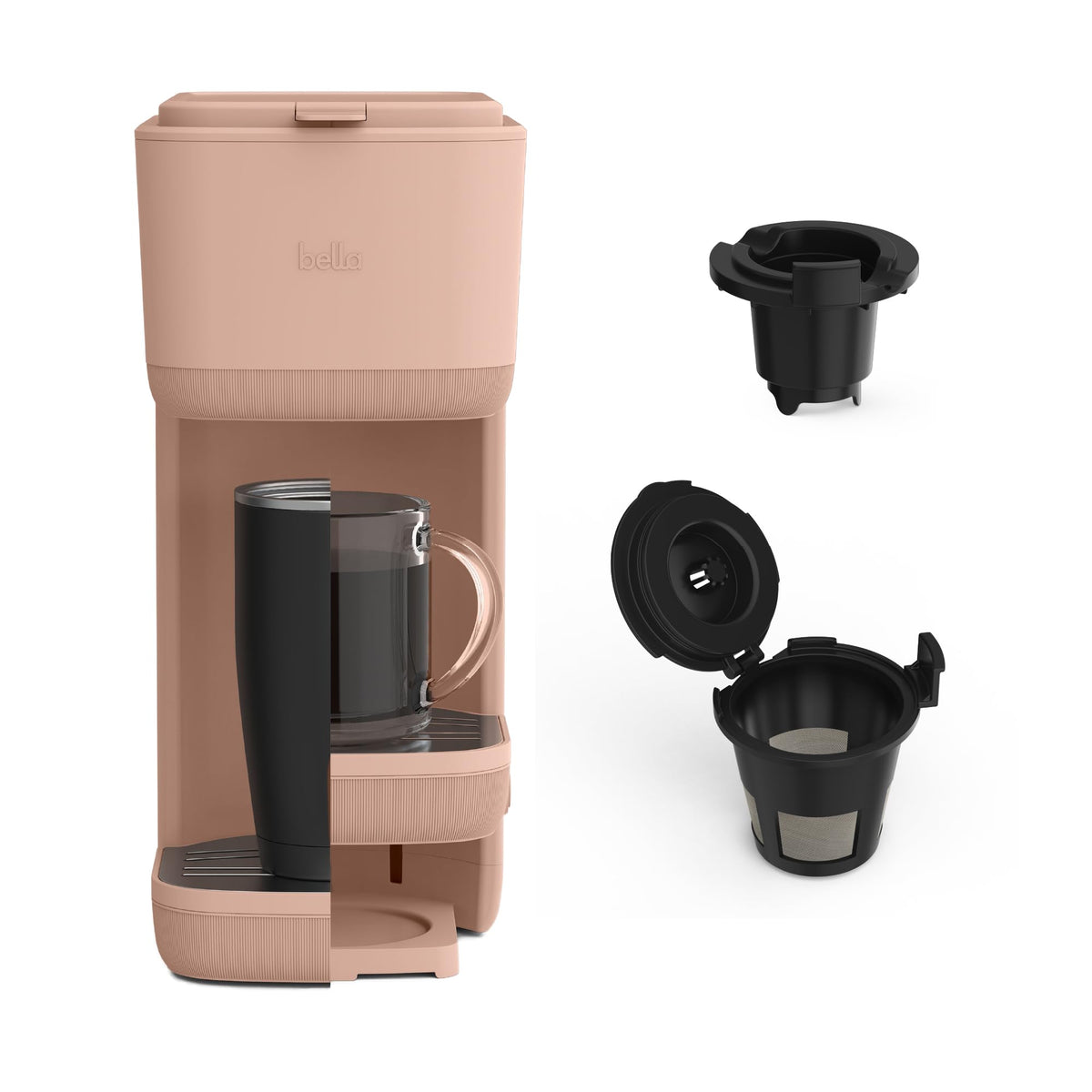 BELLA Single-Serve Coffee Maker – 6oz-14oz, K-Cup & Ground Coffee Compatible, Auto Shutoff, Adjustable Drip Tray, 1000W | Blossom