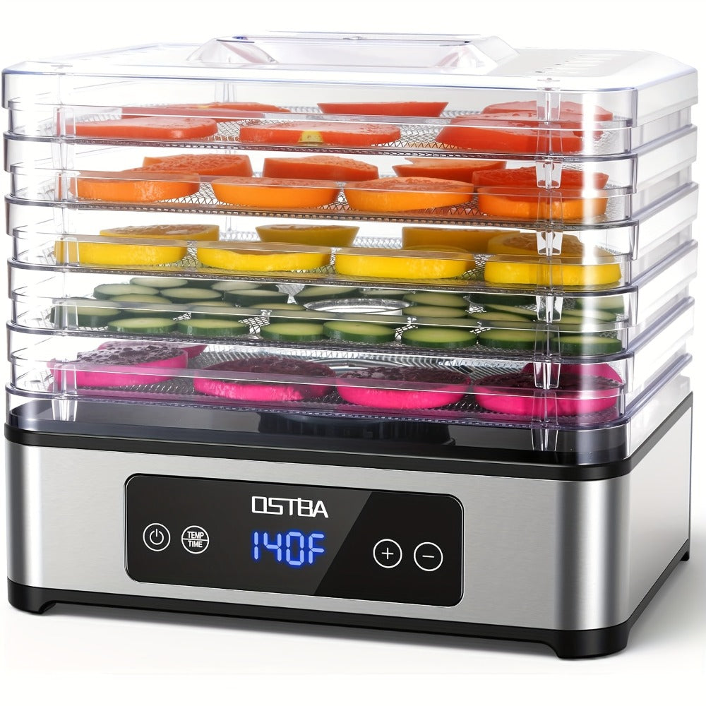 Food Dehydrator Machine 5 Stainless Steel Trays 420W with 48-Hour Timer Temperature Control 95-160°F 360° Airflow BPA-Free Dehydrator for Jerky Herbs Meat Fruit Mushrooms with Recipe Book