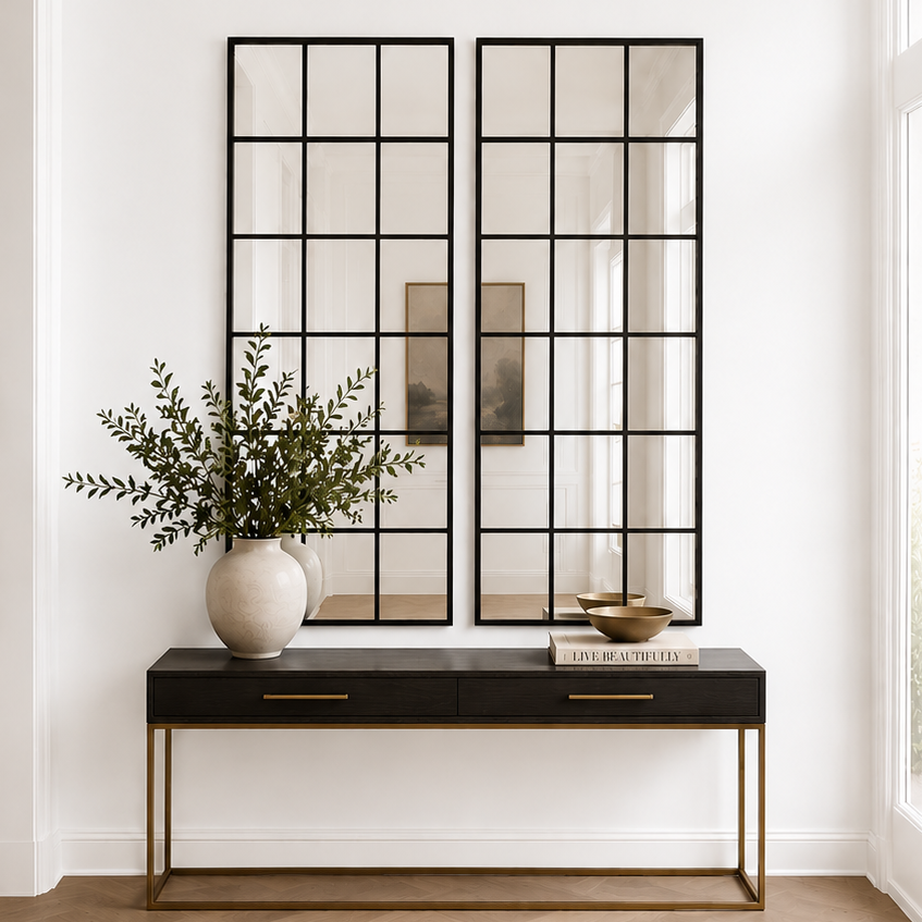 Modern Black Grid Wall Mirror - 71"H x 31"W
