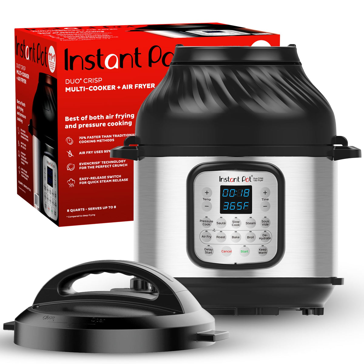 Instant Pot Duo Crisp 11-in-1 Air Fryer & Electric Pressure Cooker, 6 Qt – 800+ Recipes