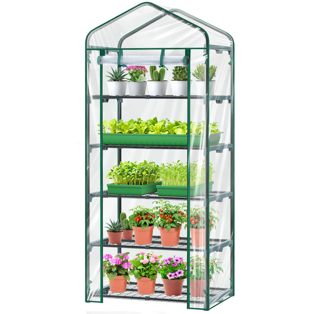 Ohuhu Mini Greenhouse 23x19x75-Inch – 5-Tier, Portable PVC Cover