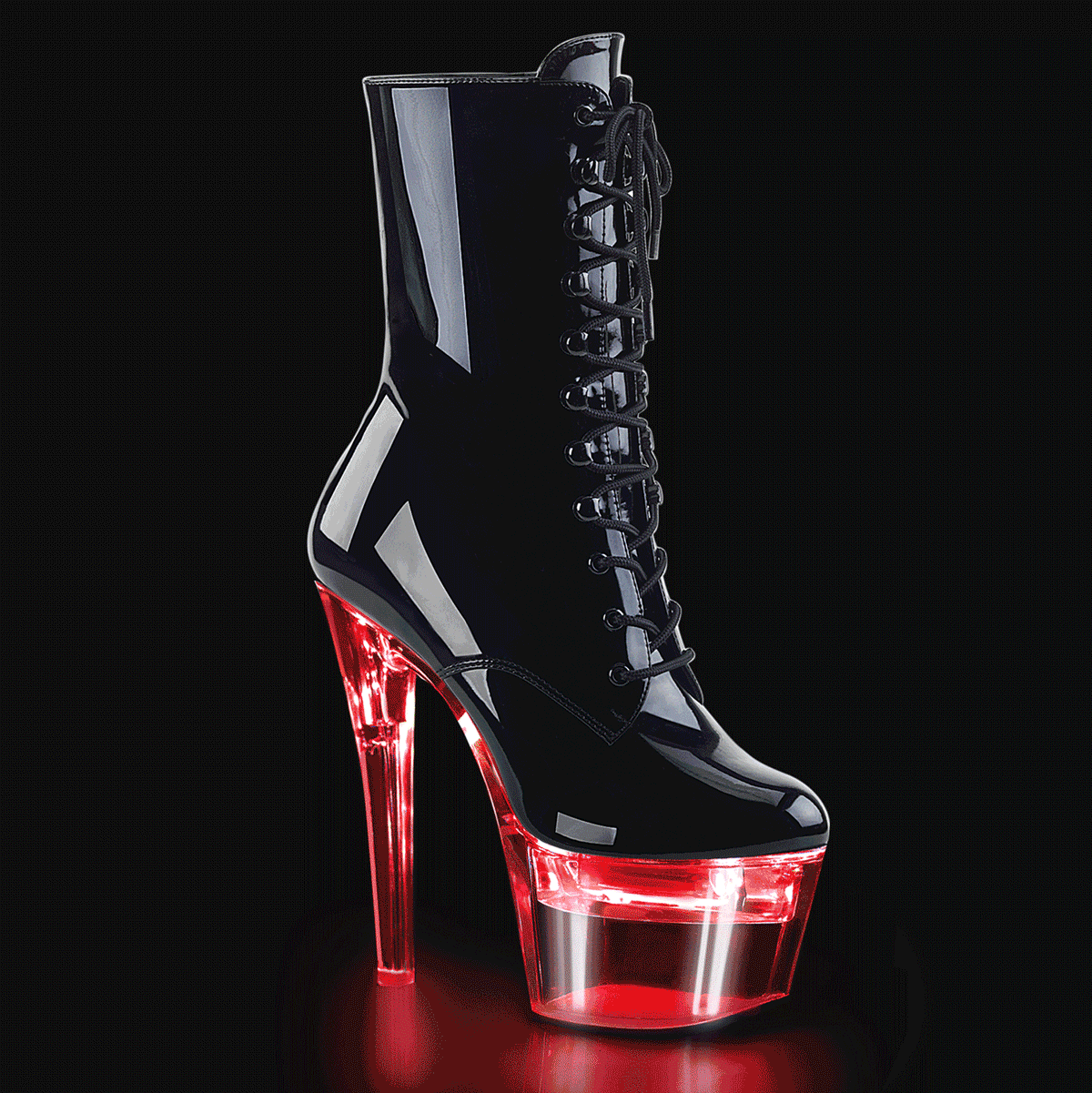 Pleaser Flashdance 1020-7 Womens Light Up 7" Heel, Platform Front Lace Pole Dance Ankle Boots