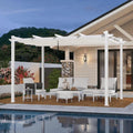 PURPLE LEAF Outdoor Retractable Pergola with Double Sun Shade Canopy White Heavy-Duty Aluminum Pergola Patio Modern Pergola for Garden Deck Backyard