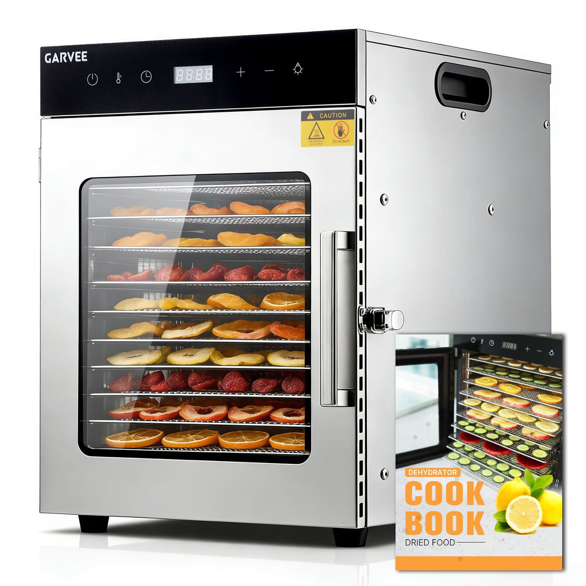 Garvee 12-Tray Digital Food Dehydrator Machine - Adjustable Temperature Control, Timer & Auto Shut-Off, Stainless Steel Trays for Jerky, Herbs, Fruits, Vegetables, Meat, Includes Recipe Book