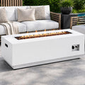 Garvee Propane Fire Pit Table, 48-Inch Rectangular White Table with 50,000 BTU Burner, 304 Stainless Steel Fire Bowl, Hidden Tank and Removable Lid for Patio Heating