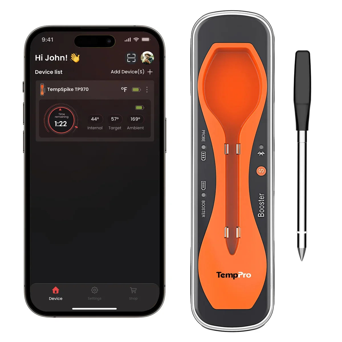 TempPro TempSpike Plus TP970 Smart Wireless Meat Thermometer — Truly Wireless, 600-ft Bluetooth